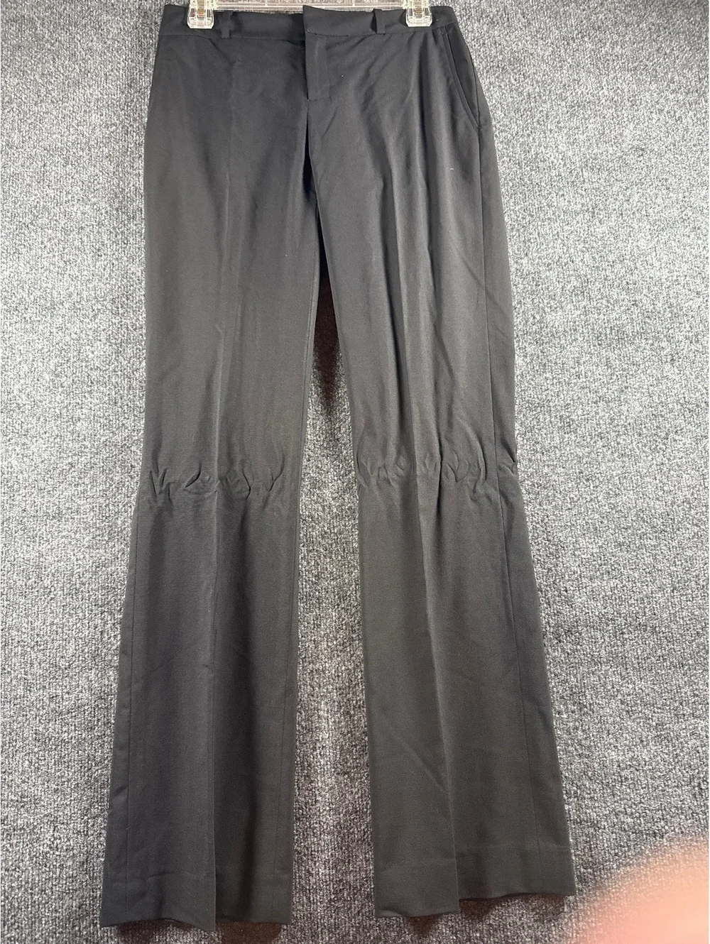 Black Dress Pants with Flared Legs and Gathered Knee Detail